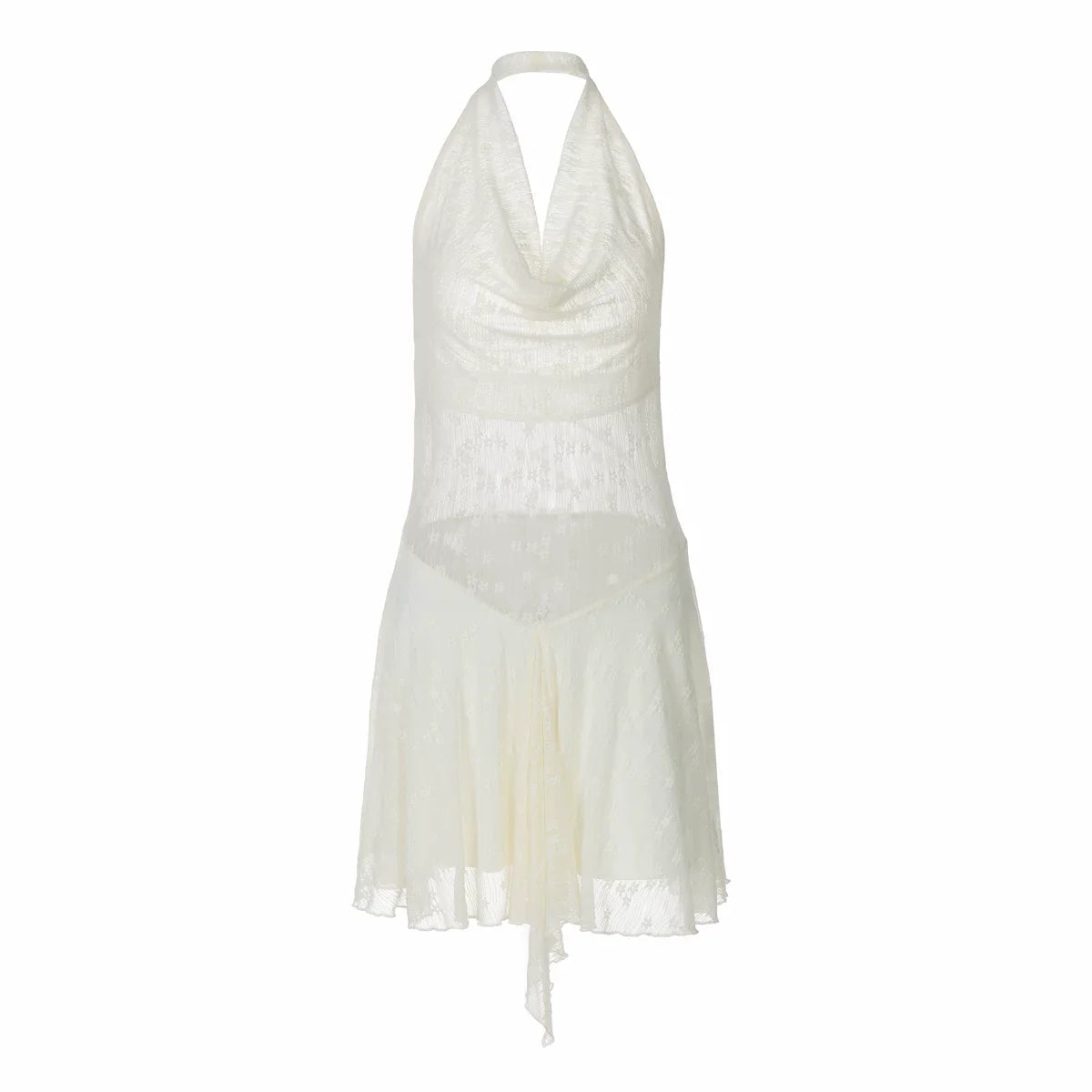 Xmzty | Pure Sexy Semi-Sheer Jacquard Lace Halter Neck High-Waist Mini Dress for Women