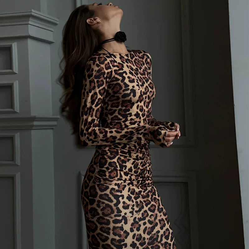Xmzty | European-Style Leopard Print Long Dress for Women