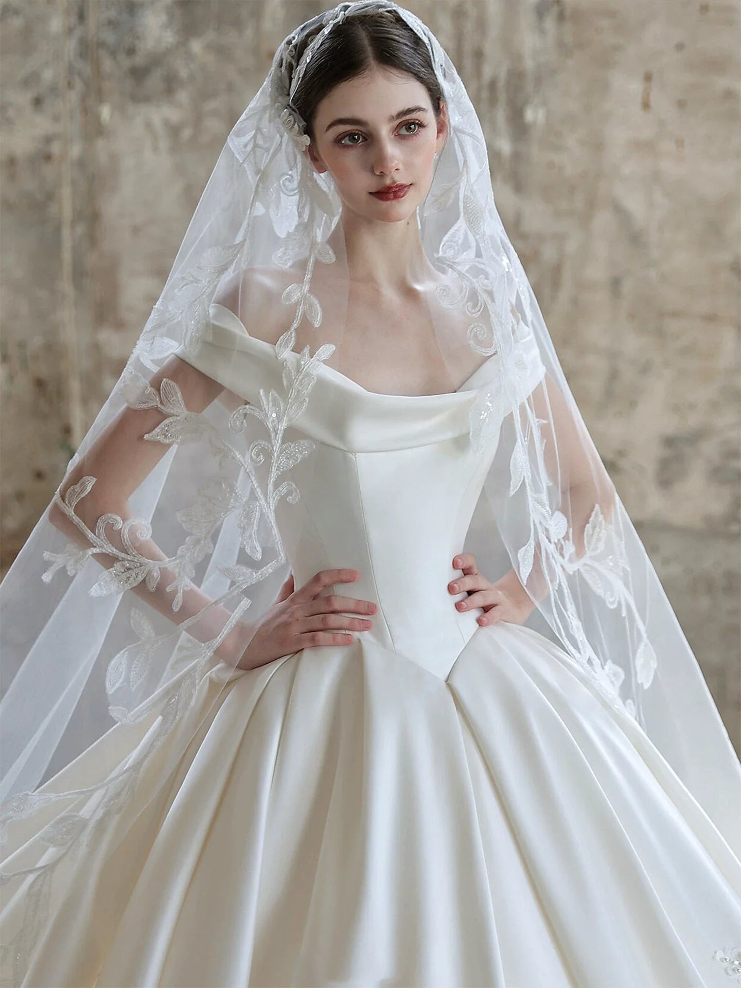 Xmzty | One-Shoulder French High-End Satin Wedding Dress with Trailing Skirt