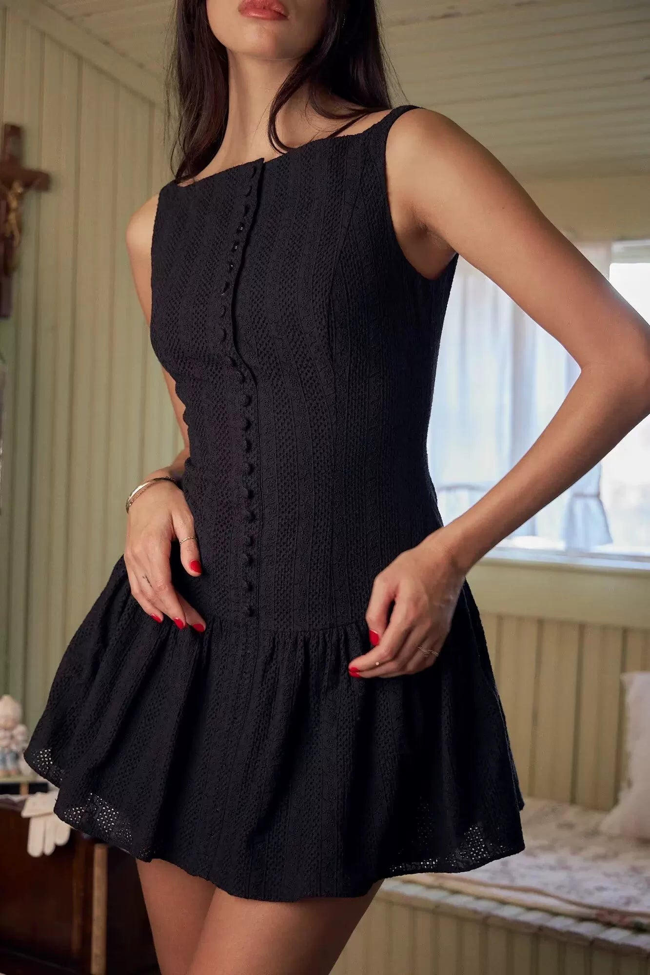 Xmzty | American Retro Lace Embroidered Backless Sleeveless Suspender Dress