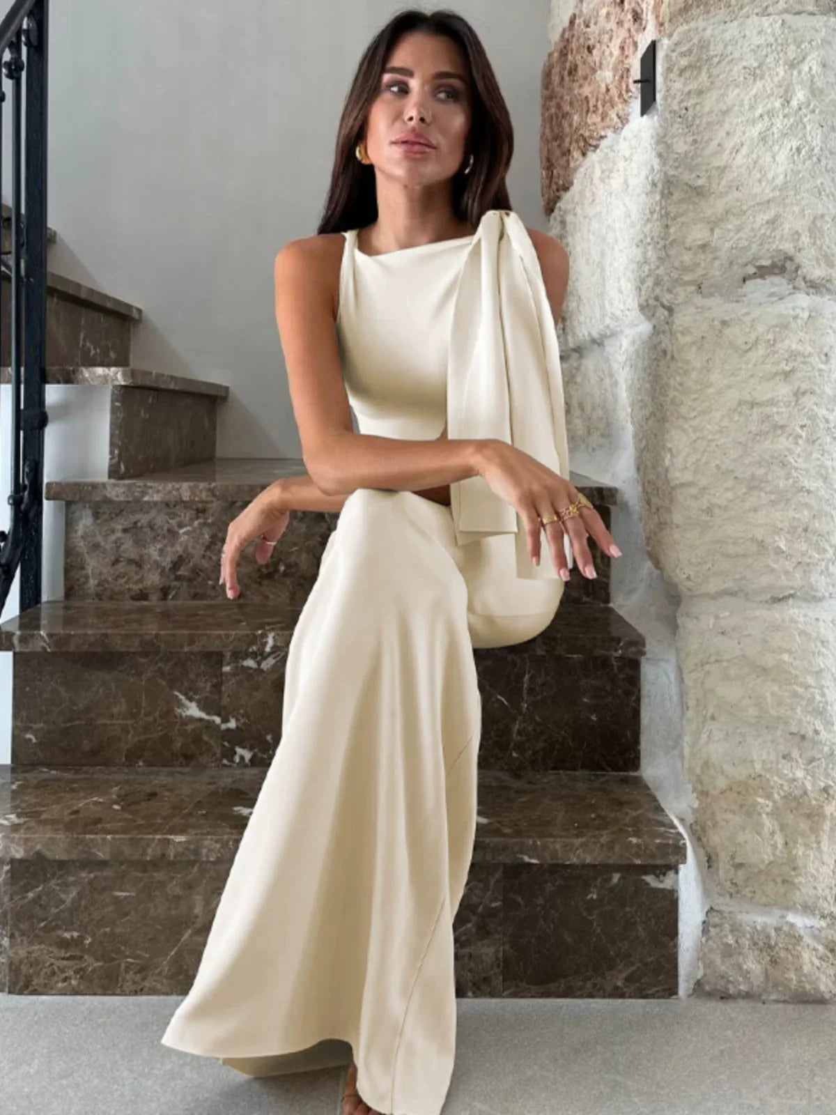 Xmzty | European-American Strapless Off-Shoulder High-Waist Maxi Dress for Women