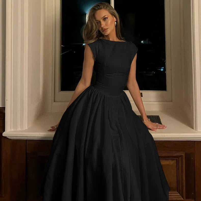 Xmzty | French Solid Color Sleeveless Backless Slim Dress