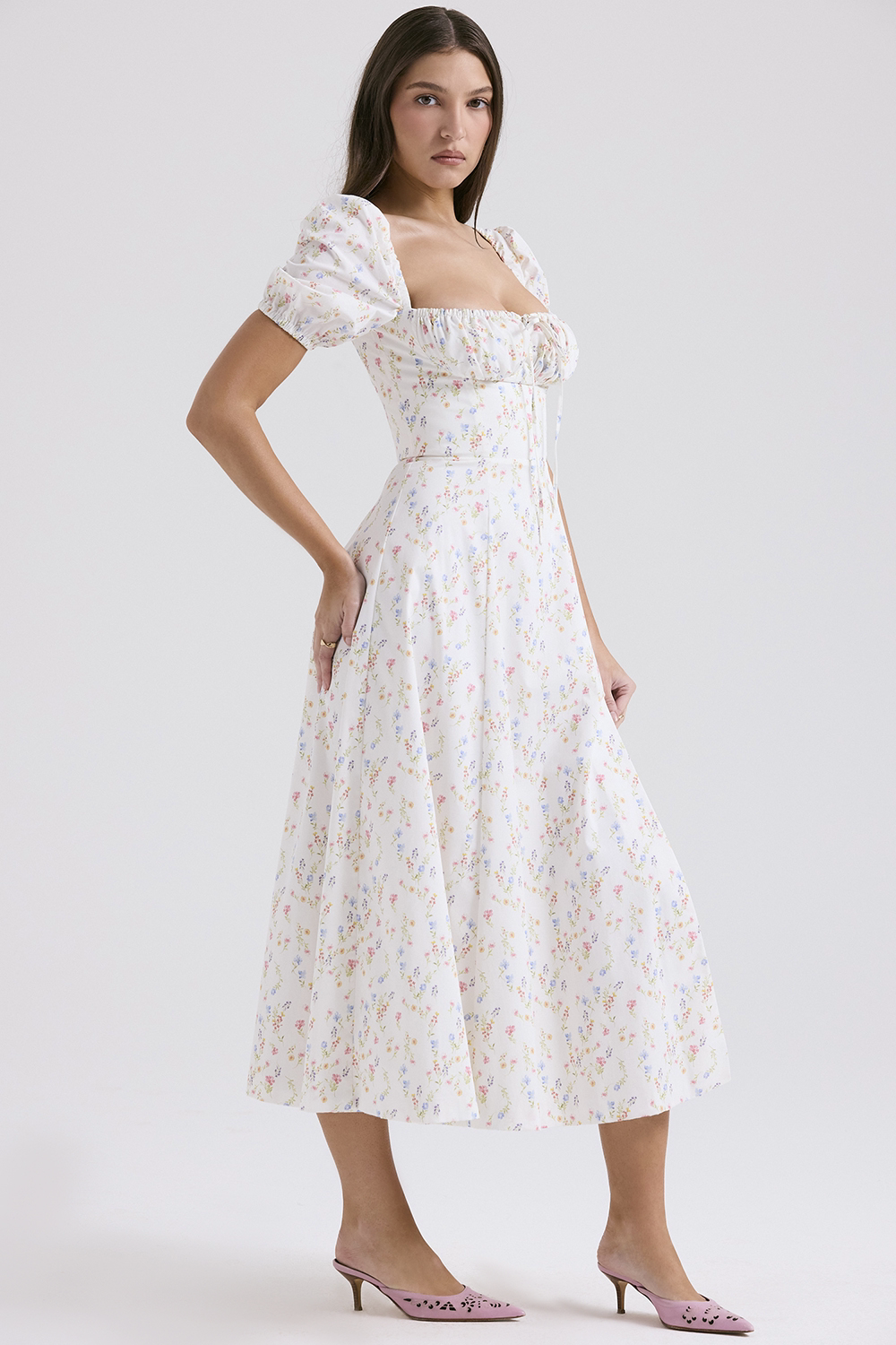 Xmzty | Watercolor Garden French Sweet Floral Square Neck Dress