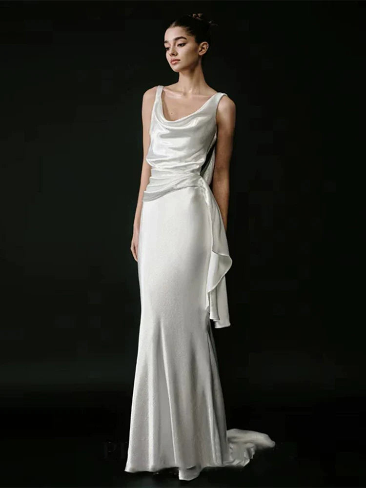 Xmzty | French Satin Light Backless Mermaid Wedding Dress