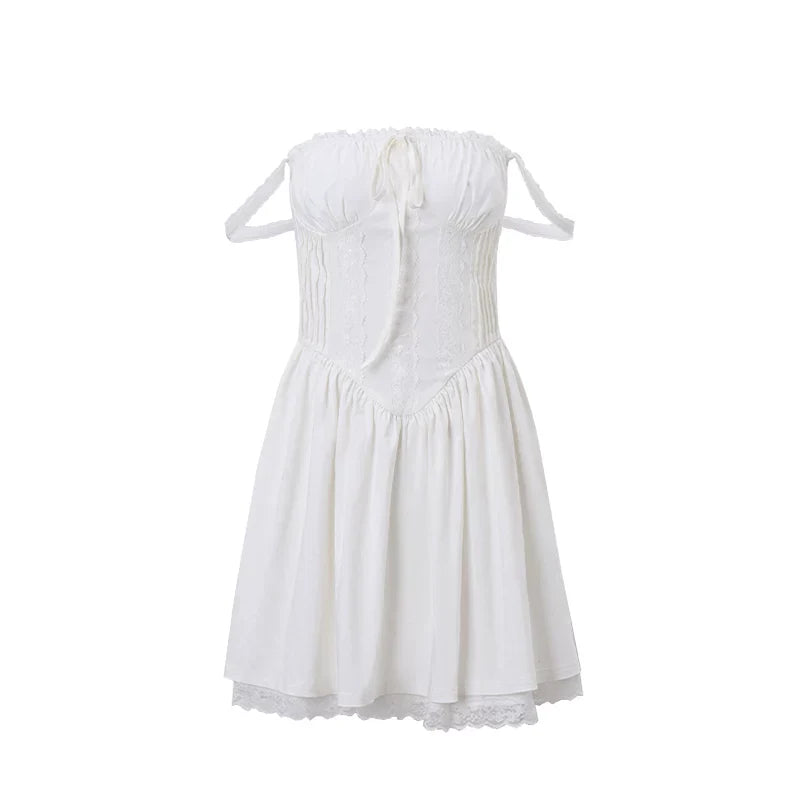Xmzty | French Ballet-Inspired White Lace Suspender Mini Dress for Women