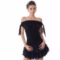 Xmzty | Black Ribbon Off-Shoulder Slim Mini Dress for Women