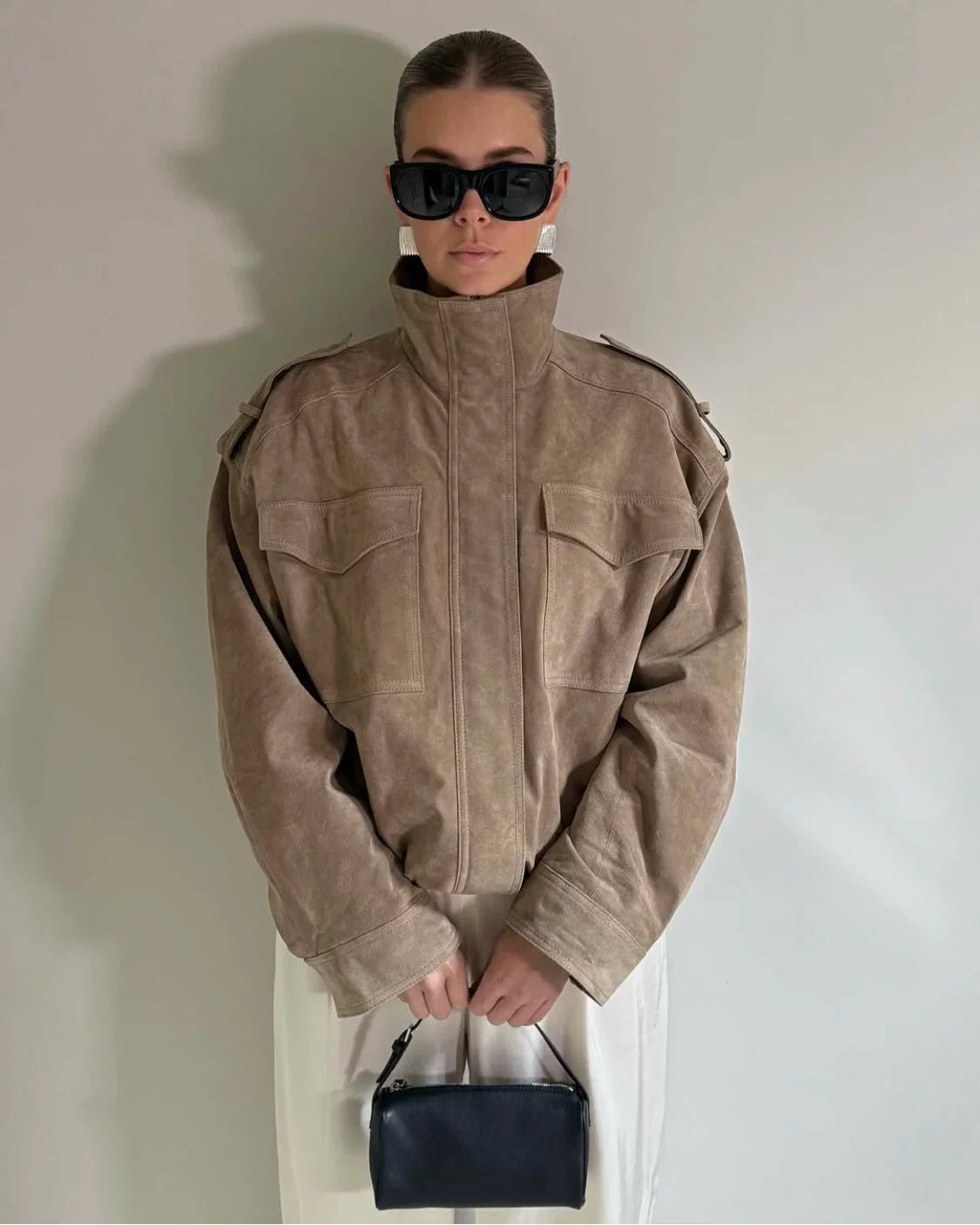 Xmzty | Imitation Suede Loose Motorcycle Bomber Jacket