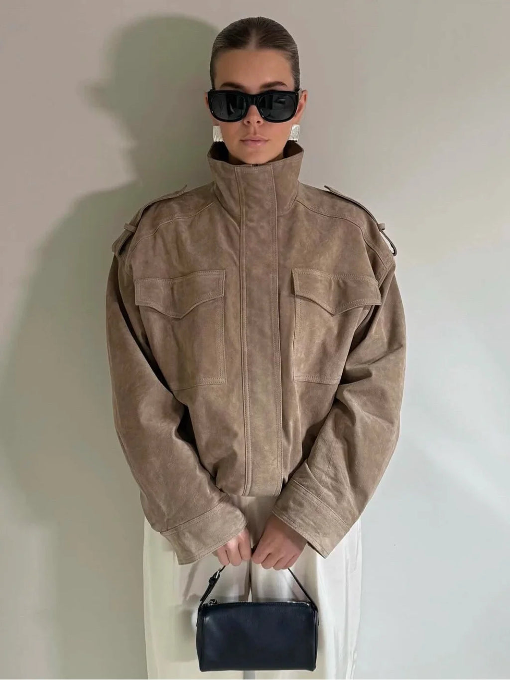 Xmzty | Imitation Suede Loose Motorcycle Bomber Jacket