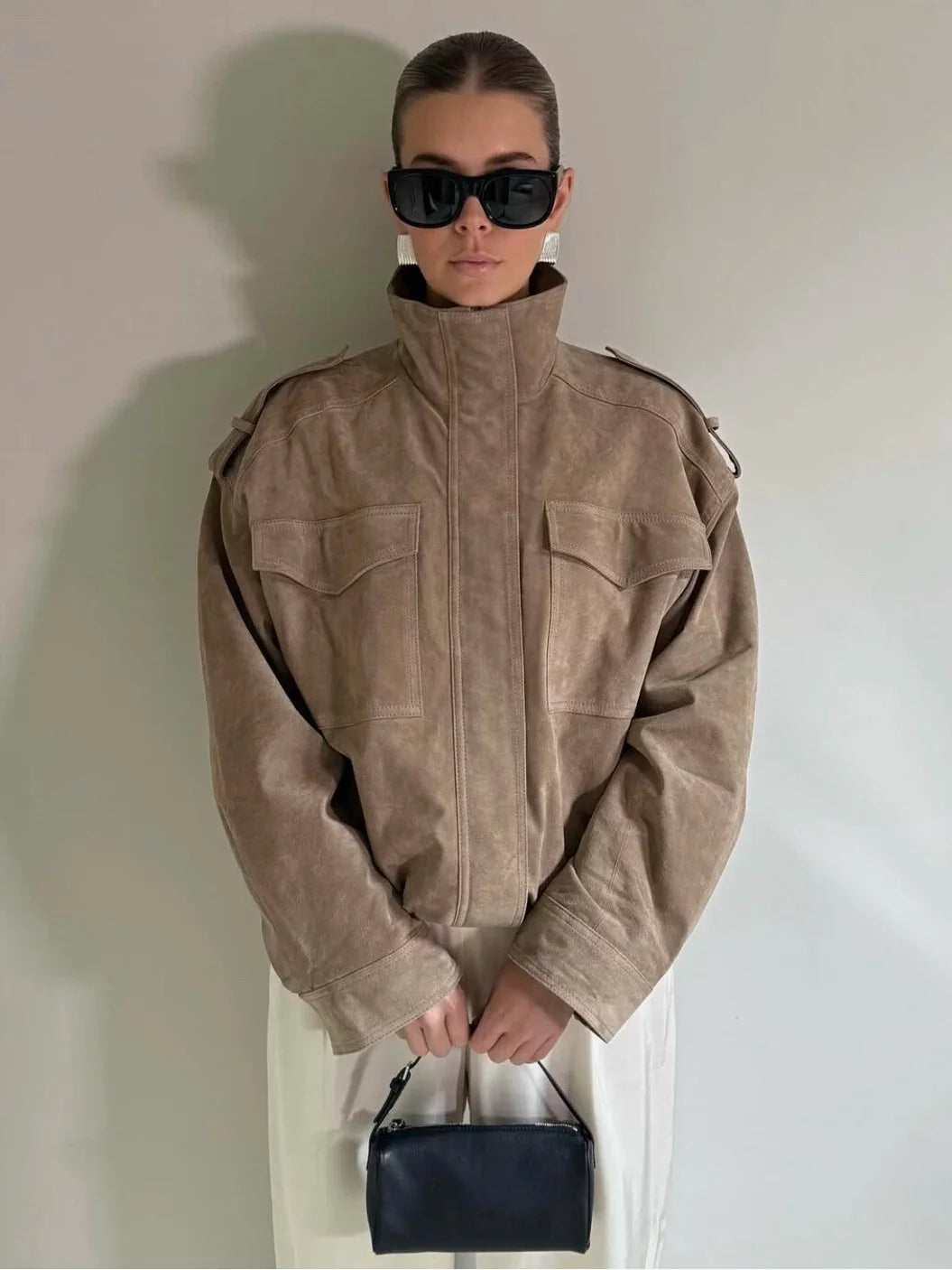 Xmzty | Imitation Suede Loose Motorcycle Bomber Jacket