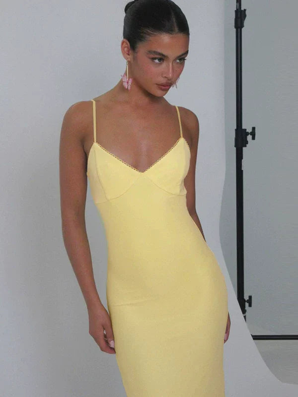 Xmzty | European-American Double-Layer Mesh Deep V-Neck Backless Suspender Maxi Dress for Women