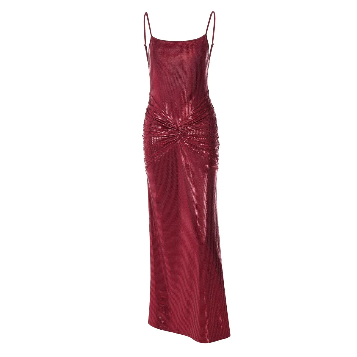 Xmzty | Reflective Sequin Backless Suspender Maxi Dress with Pleated Waist