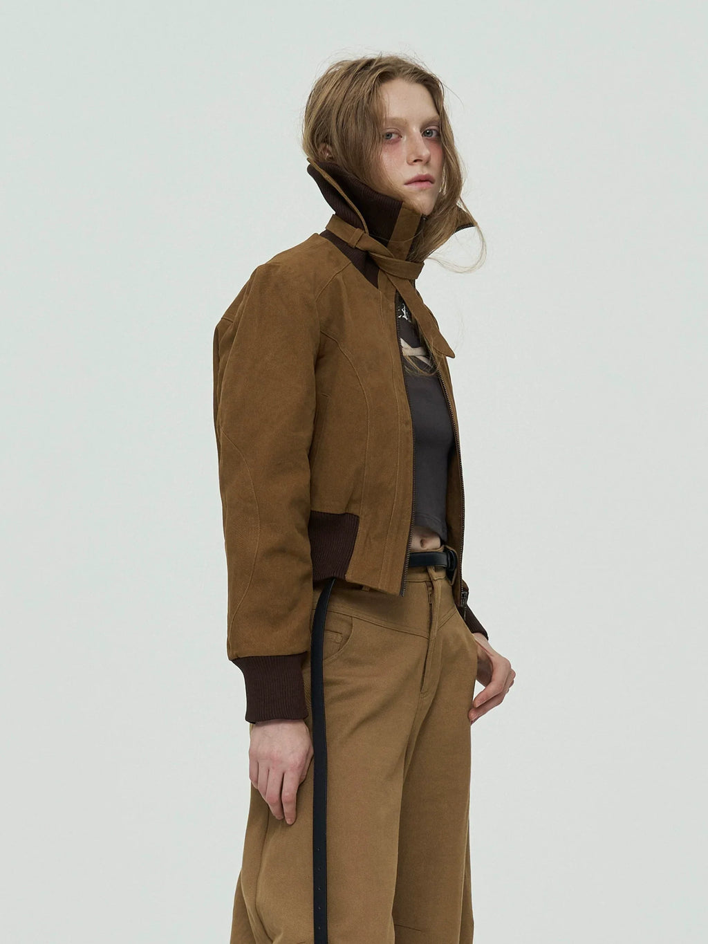 Xmzty | American-Style Cuban Collar Stitched Short Work Jacket for Women