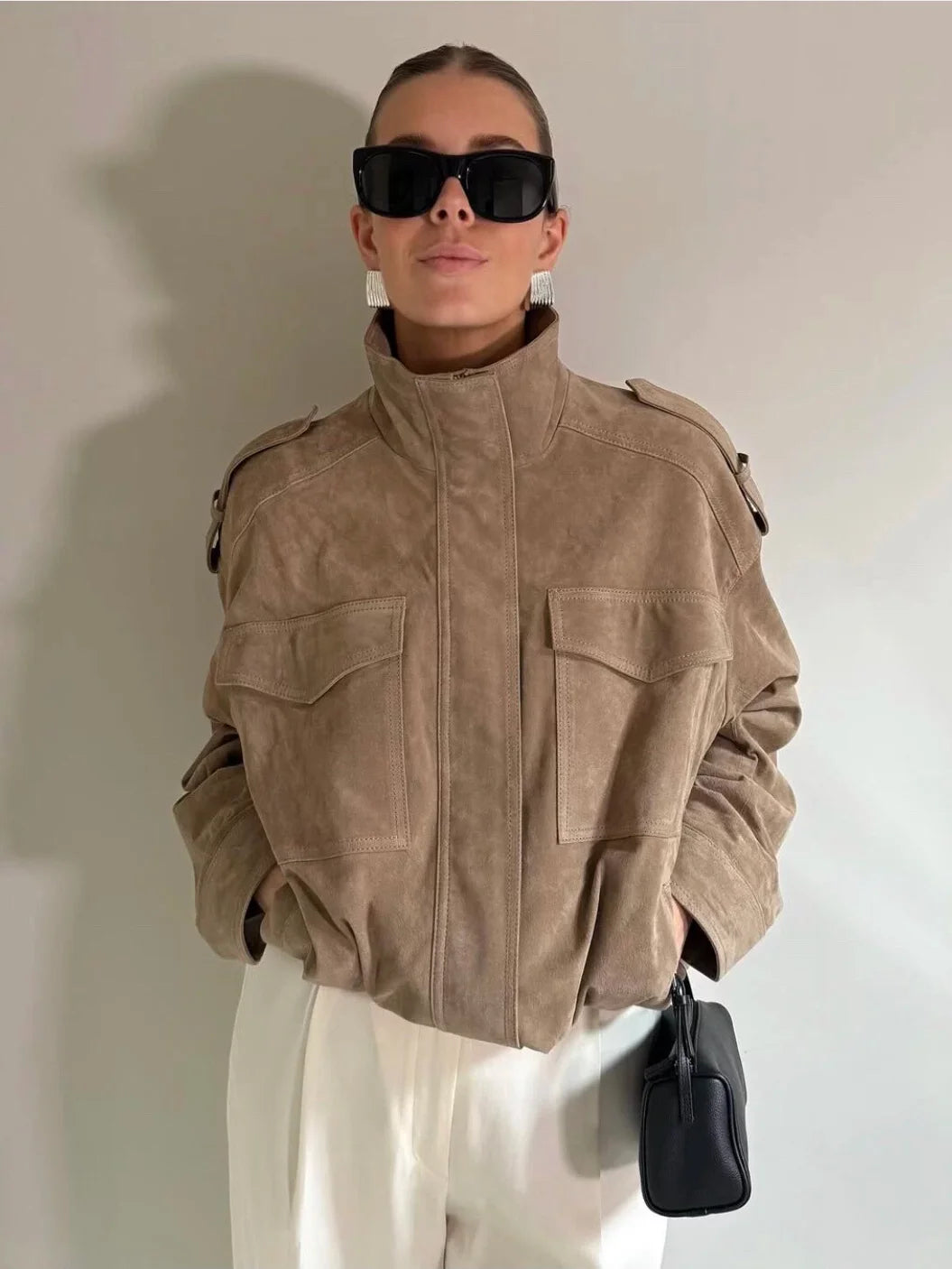 Xmzty | Imitation Suede Loose Motorcycle Bomber Jacket