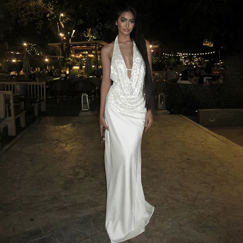 Xmzty | Romantic Galaxy Sunset Hanging Neck Suspender Dress for Women, Versatile Dinner Style