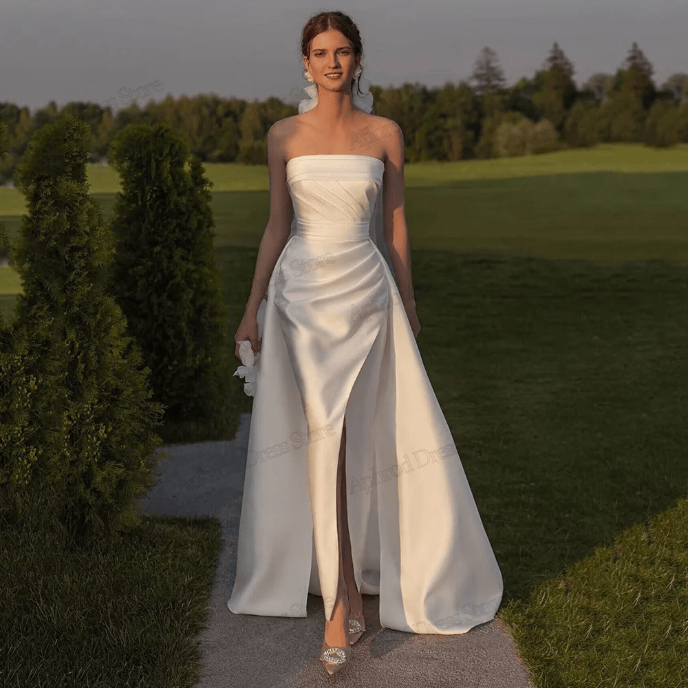 Xmzty | Retro French Light Satin Wedding Dress for Bride, Elegant Outdoor Gown