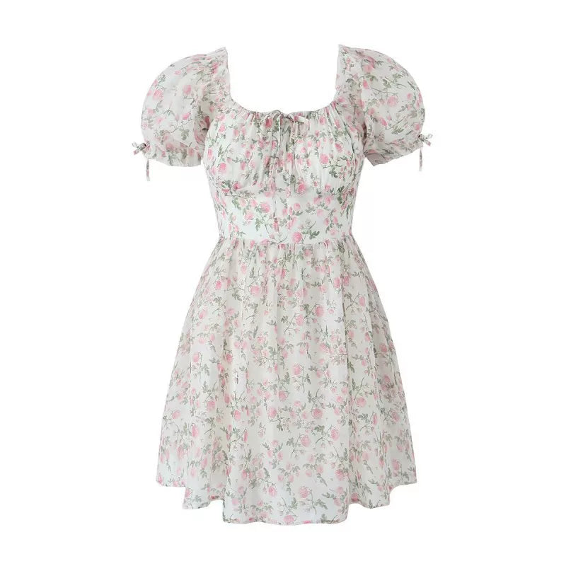 Xmzty | French Pastoral Square Neck Puff Sleeve Tea Dress