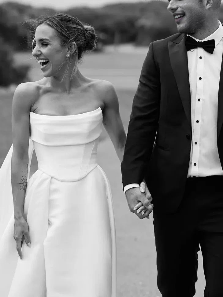 Xmzty | Strapless French Satin Wedding Dress with Light Tail and Veil