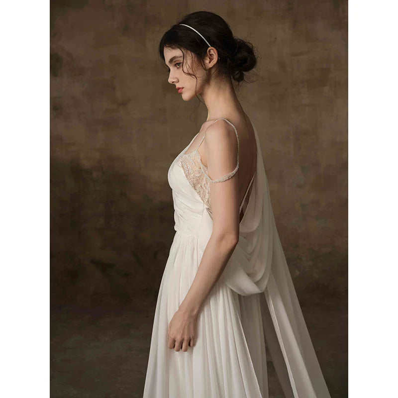 Xmzty | Simple White French-Inspired Light Luxury Wedding Dress with Veil