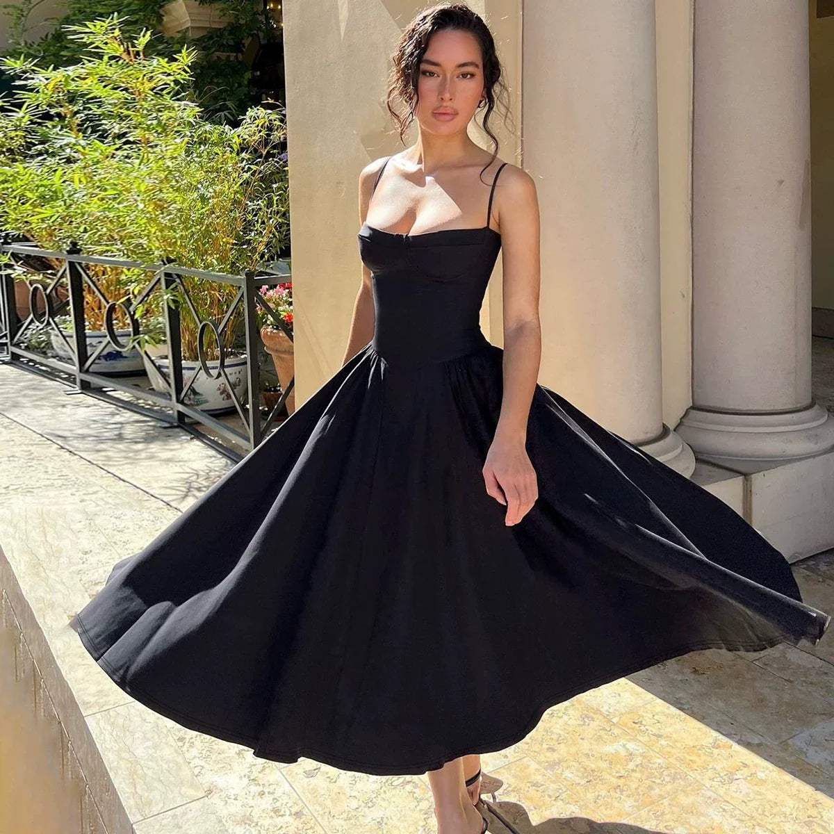 Xmzty | European-American One-Shoulder Suspender Pleated Maxi Dress for Women