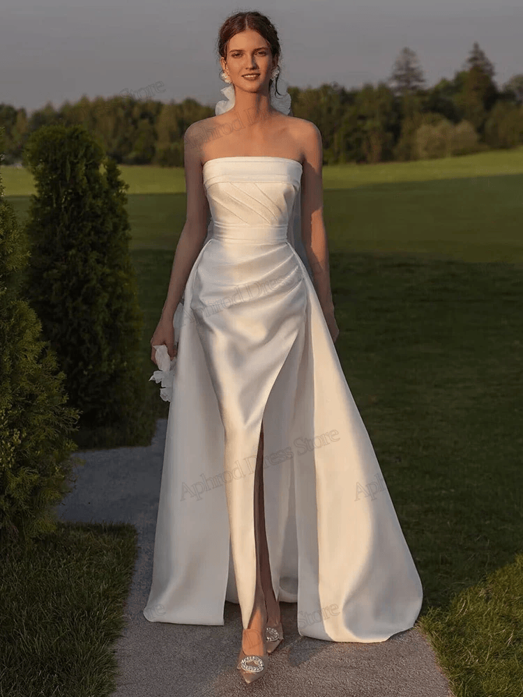 Xmzty | Retro French Light Satin Wedding Dress for Bride, Elegant Outdoor Gown