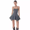 Xmzty | American Retro Denim Suspender Mini Dress with Waist-Defining Fit