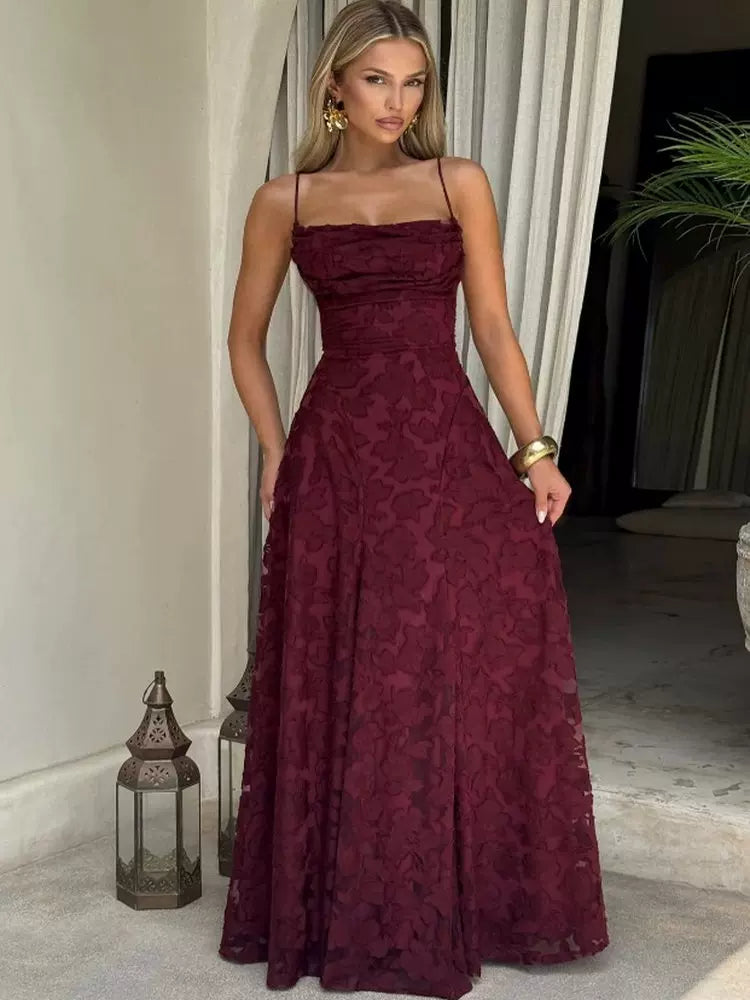 Xmzty | French High-End Romantic Backless Jacquard Suspender Dress for Women