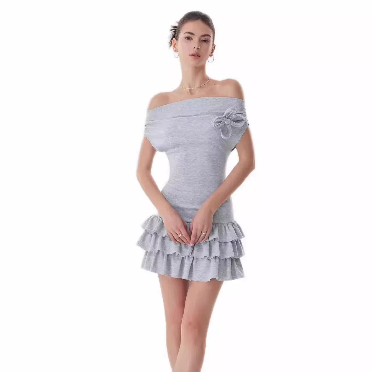 Xmzty | One-Shoulder Blue Fit-and-Flare Mini Dress for Women