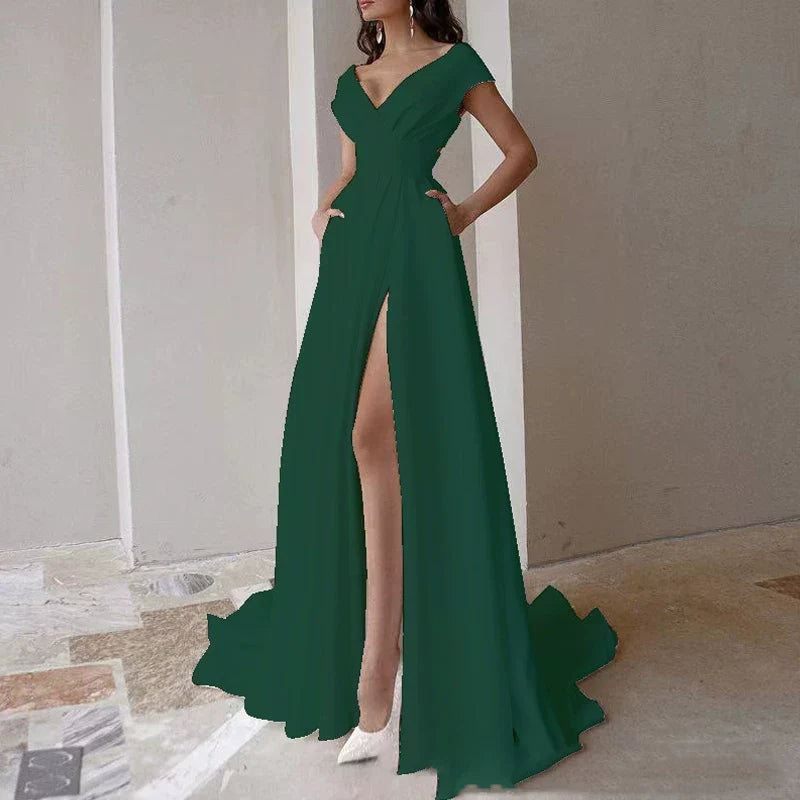 Xmzty | Ladylike V-Neck Backless Waist-Defining Maxi Dress for Dinner Parties