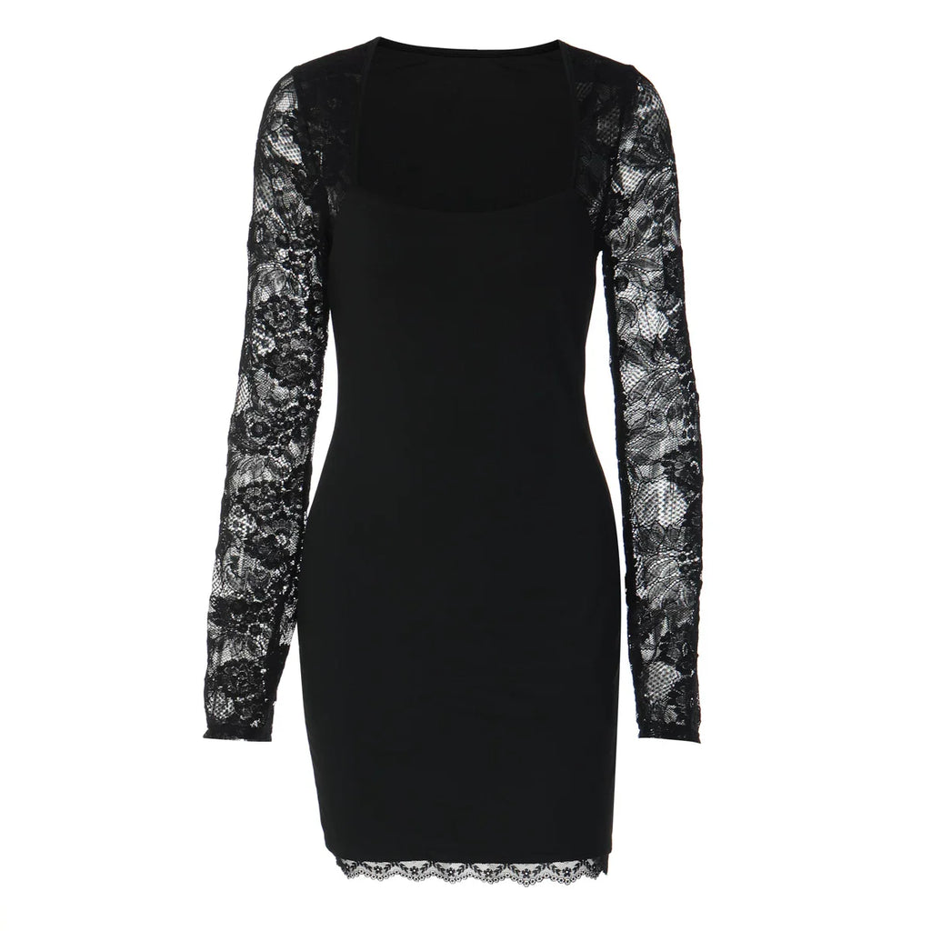 Xmzty | Temperament Square Neck Lace Splicing Long-Sleeve Dress for Women