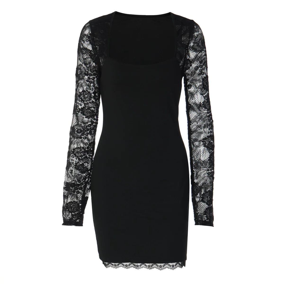 Xmzty | Temperament Square Neck Lace Splicing Long-Sleeve Dress for Women
