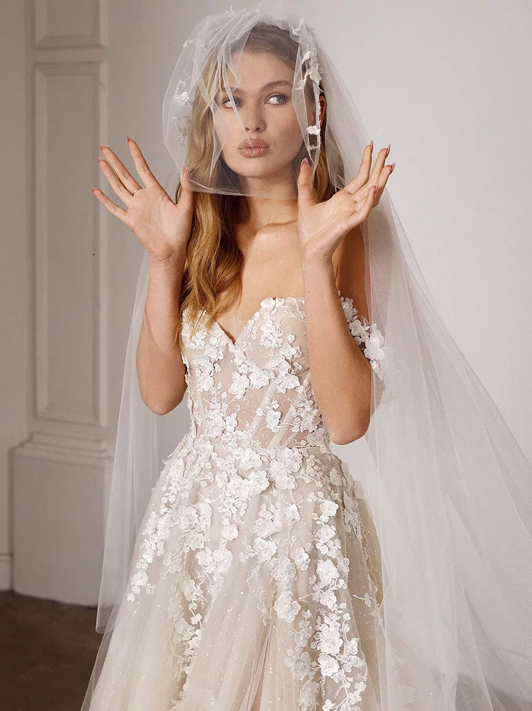 Xmzty | French Fairy One-Shoulder Lace Wedding Dress with Trailing Slim Silhouette