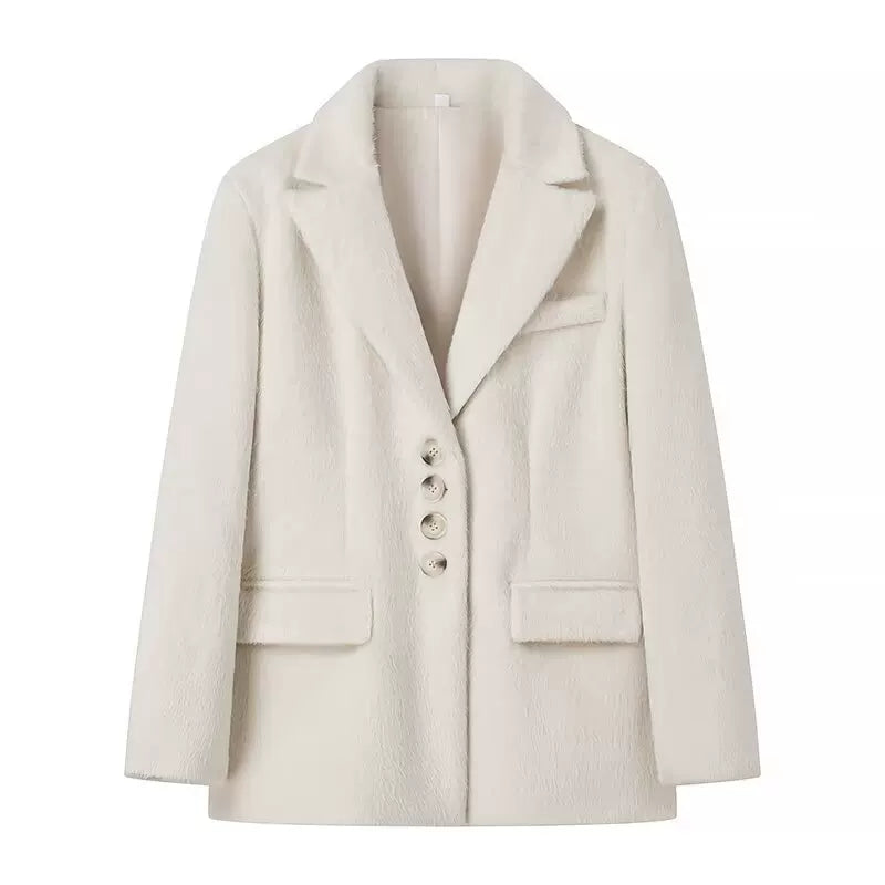 Xmzty | Gold-Style Woolen Mid-Length Blazer for Women