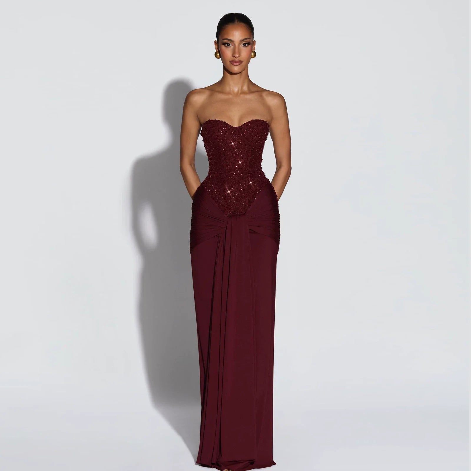 Xmzty | American Glam Sequin Spliced Strapless Maxi Dress for Women