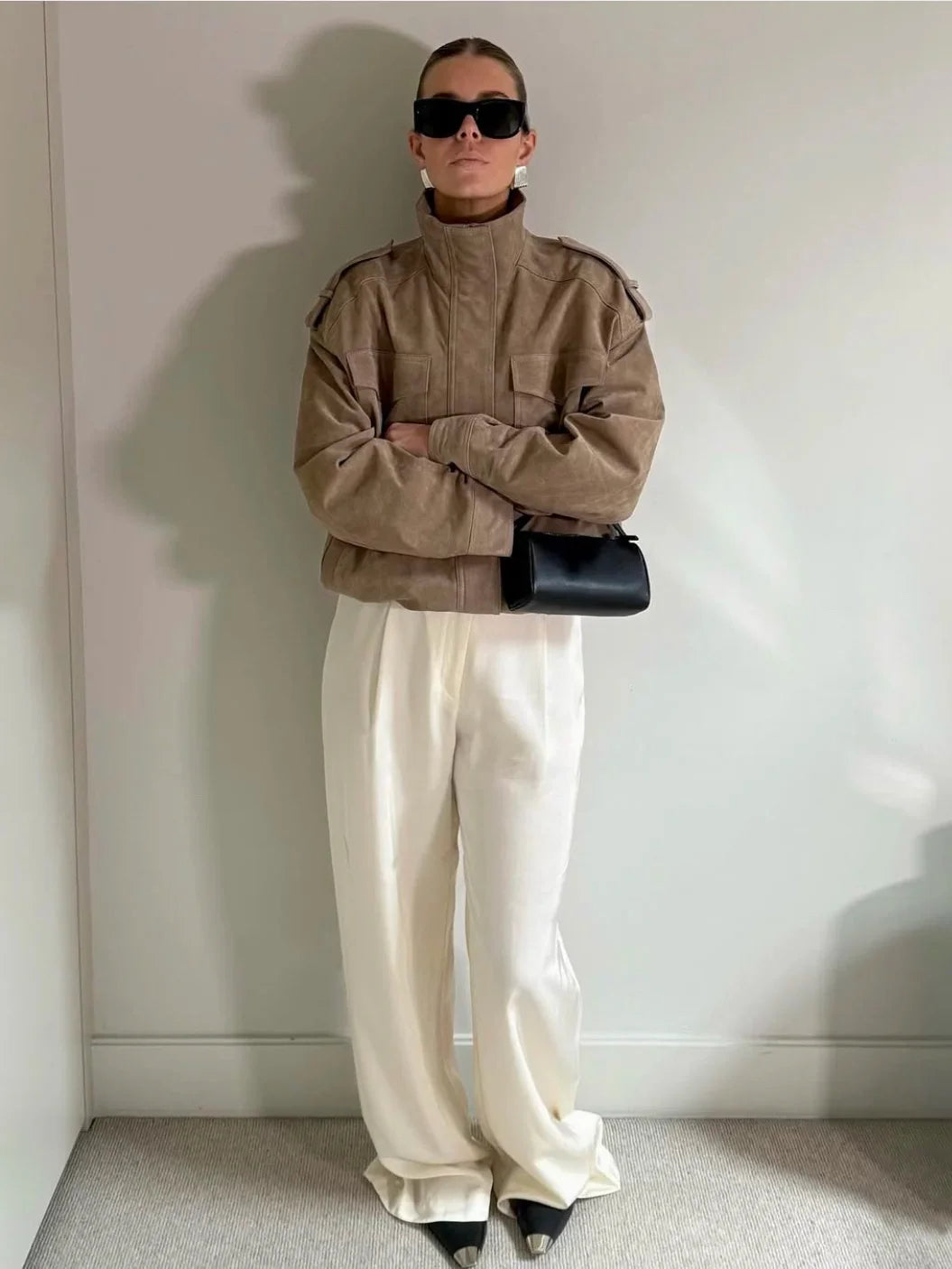 Xmzty | Imitation Suede Loose Motorcycle Bomber Jacket