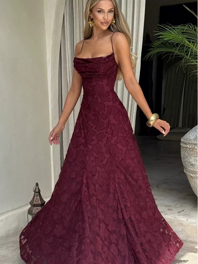 Xmzty | French High-End Romantic Backless Jacquard Suspender Dress for Women