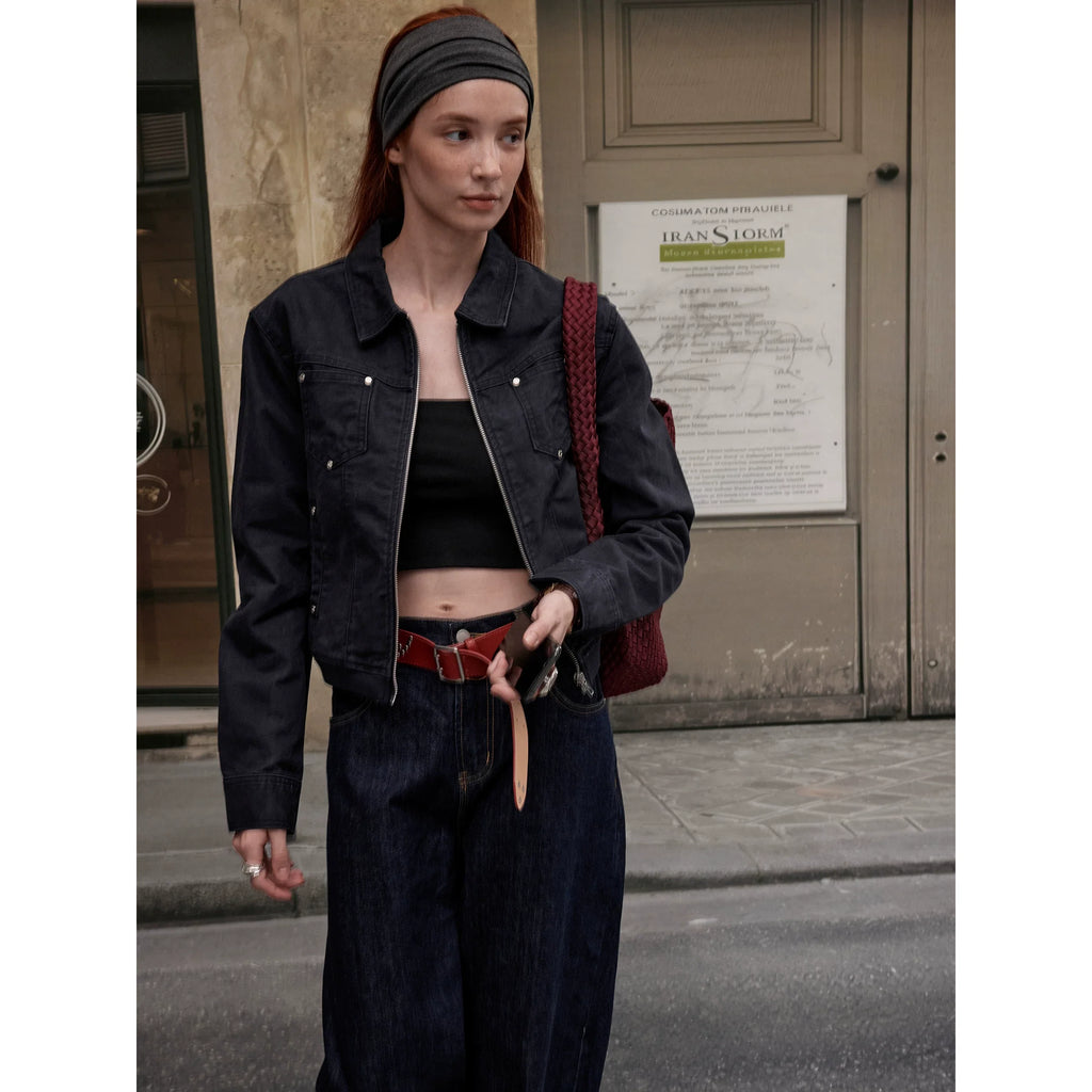 Xmzty | American Retro Short Motorcycle Jacket for Women