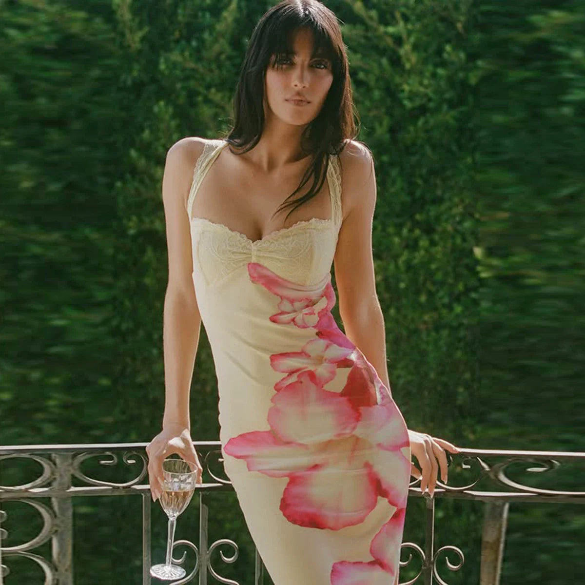 Xmzty | European-American Double-Layer Mesh Lace Suspender Maxi Dress for Women