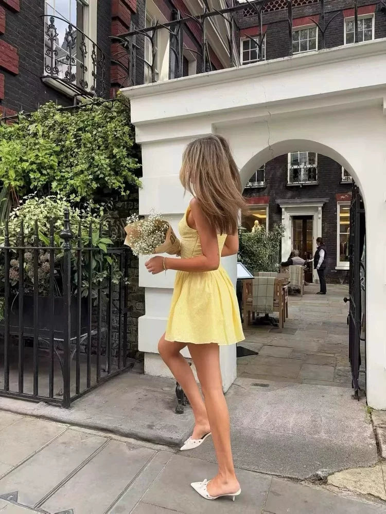 Xmzty | French Pure Desire Deep V-Neck Bow Embroidered Lace A-Line Mini Dress for Women