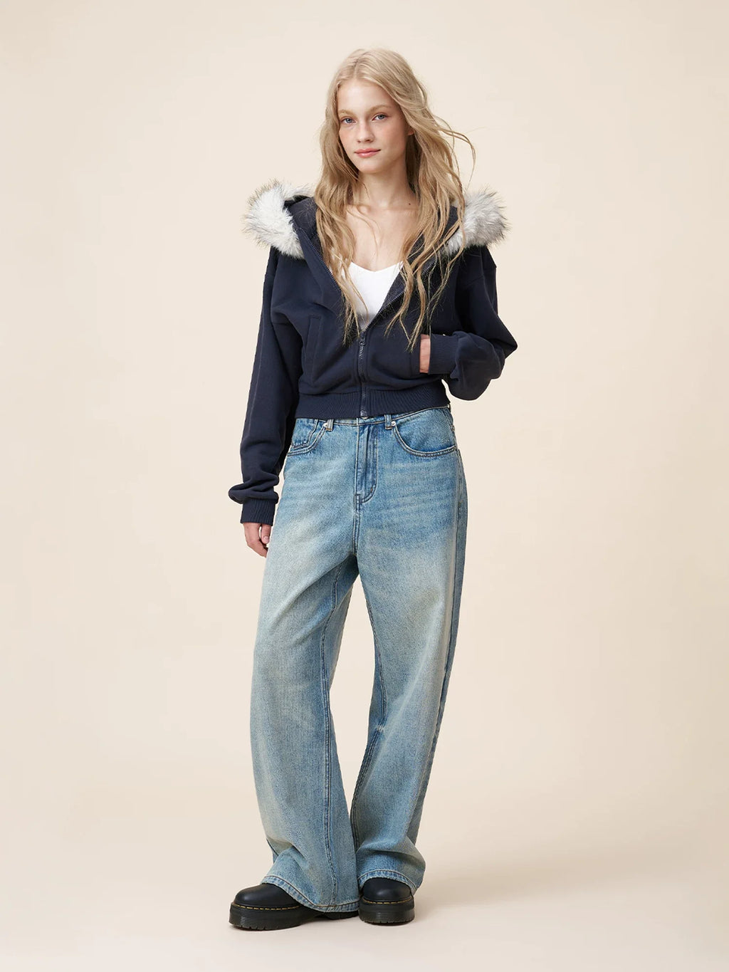 Xmzty | American Retro Detachable Hood Fur Collar Short Jacket