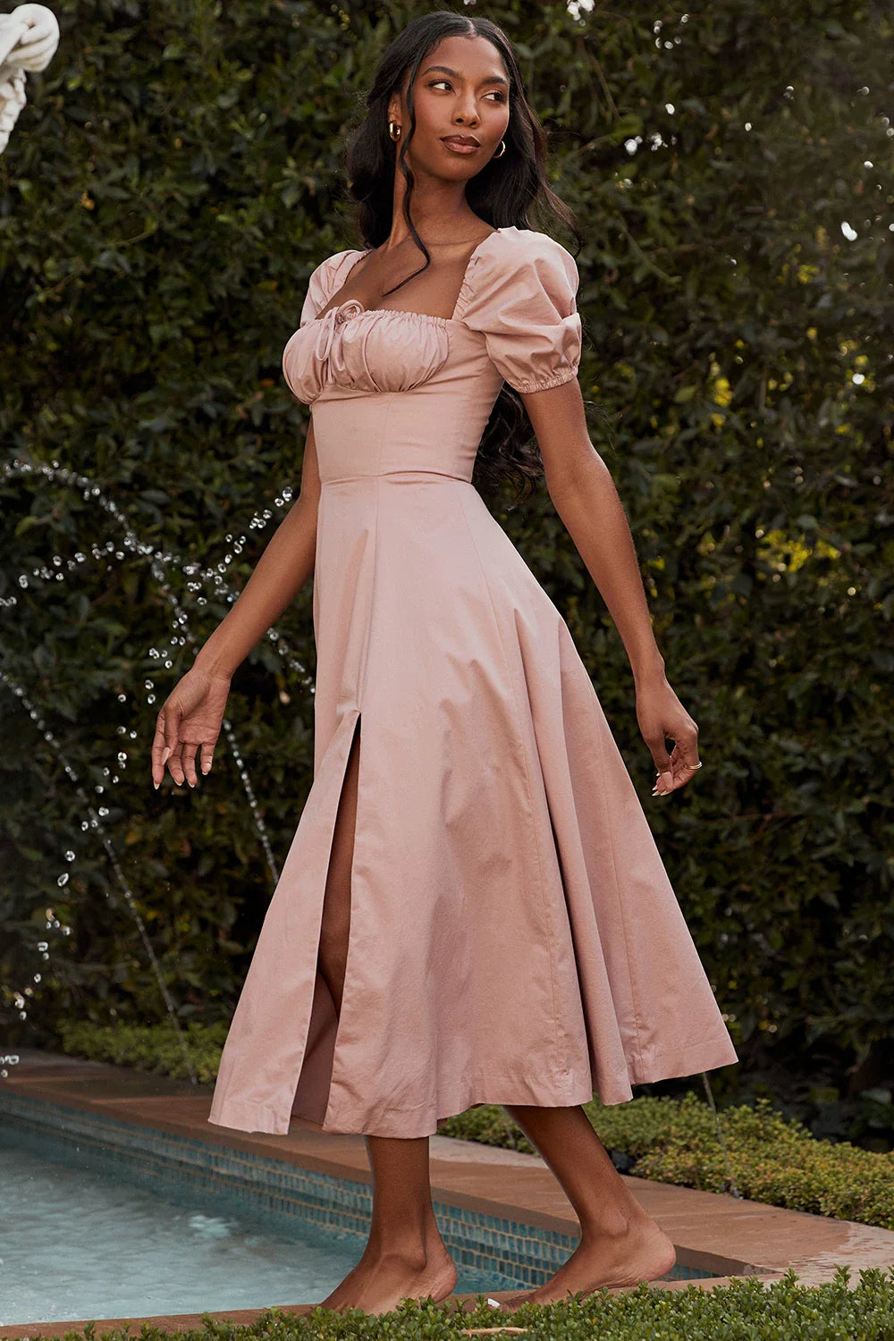 Xmzty | French Pastoral Square Neck Puff Sleeve Tea Dress