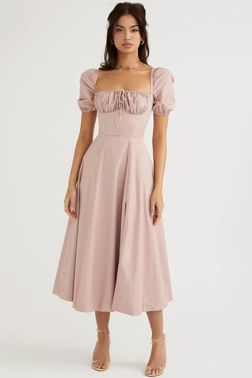Xmzty | French Pastoral Square Neck Puff Sleeve Tea Dress