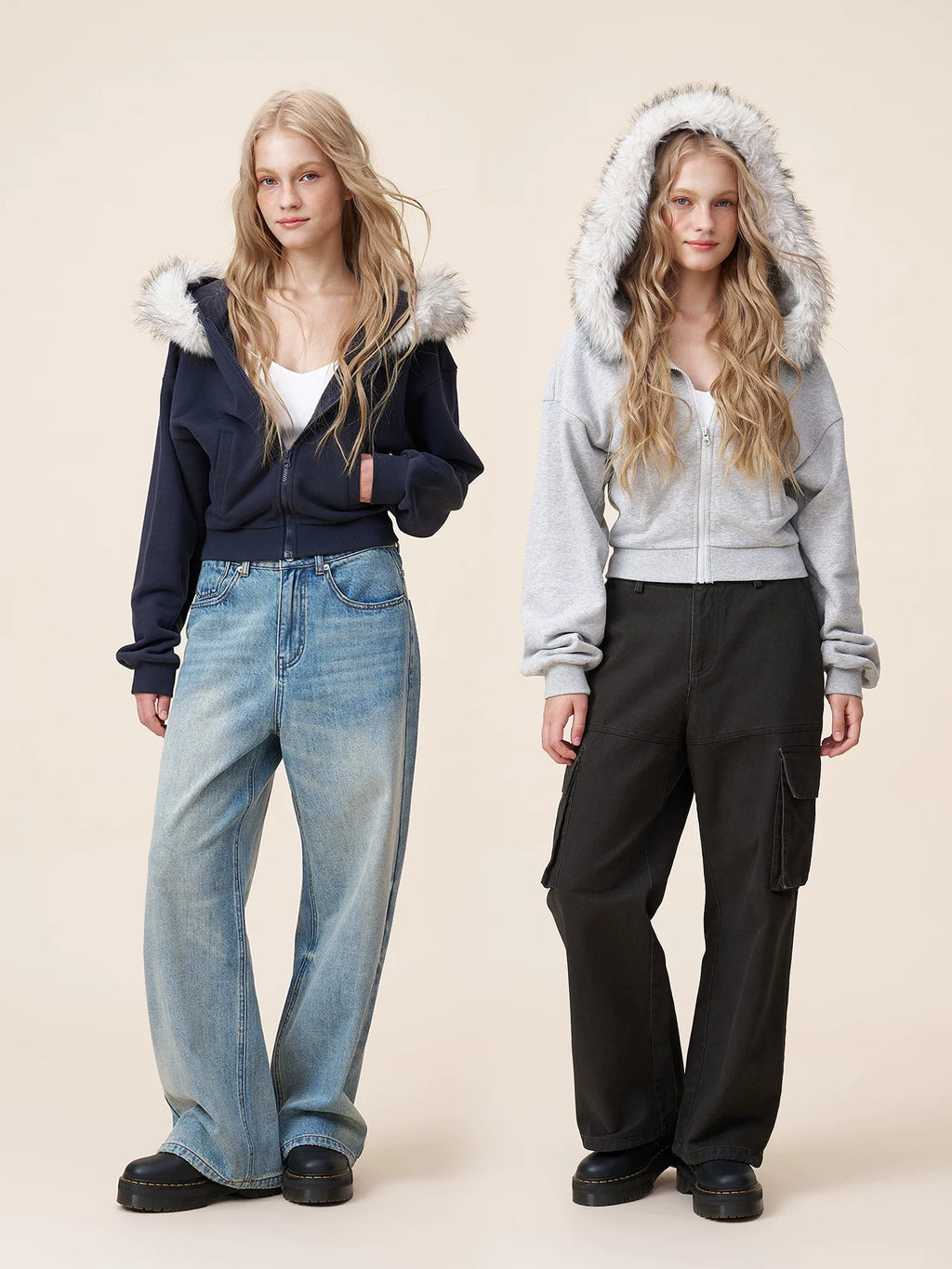 Xmzty | American Retro Detachable Hood Fur Collar Short Jacket