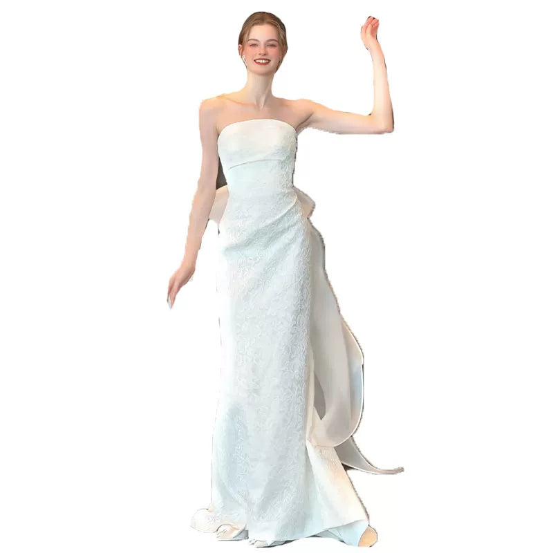 Xmzty | French Tube Top White Lace Wedding Dress with Forest Style Elegance