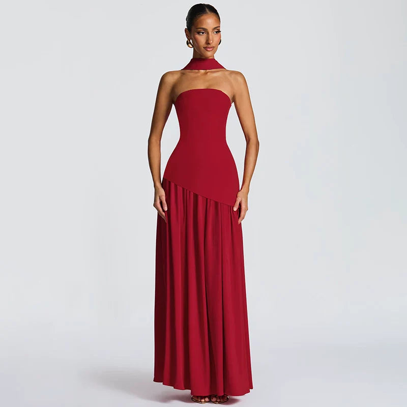 Xmzty | European-American One-Shoulder Tube Top High-Slit MIDI Dress for Women