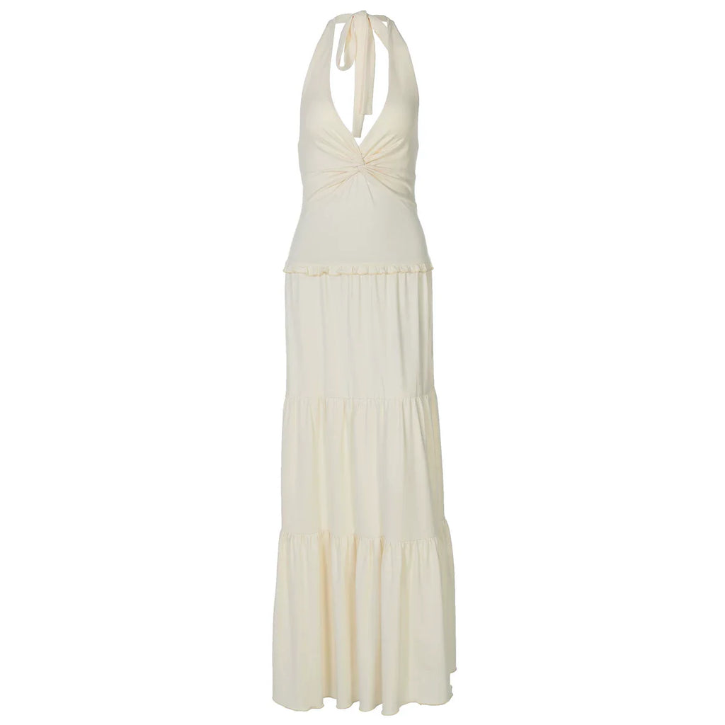 Xmzty | Resort Style Twist Neck Backless Sleeveless Long Dress
