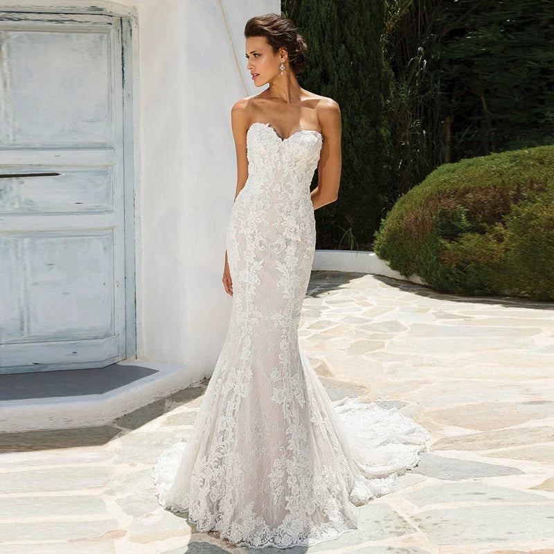Xmzty | French Tube Top Fishtail Wedding Dress with Slimming Lace Tail