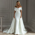 Xmzty | French Satin One-Shoulder Wedding Dress with Long Elegant Tail
