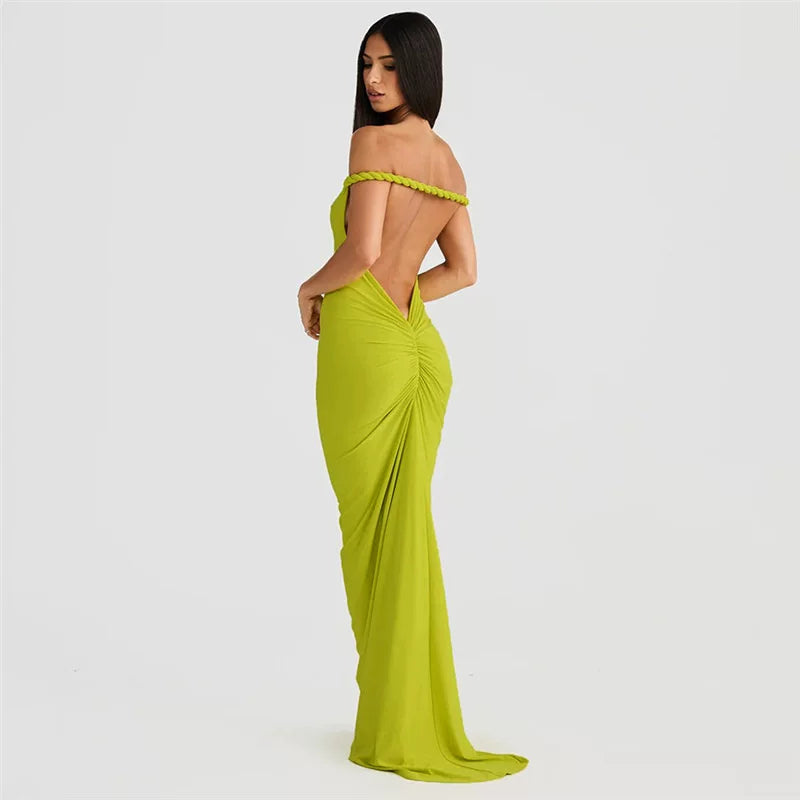 Xmzty | Black Halter Neck Backless Pleated Maxi Dress for Party and Evening