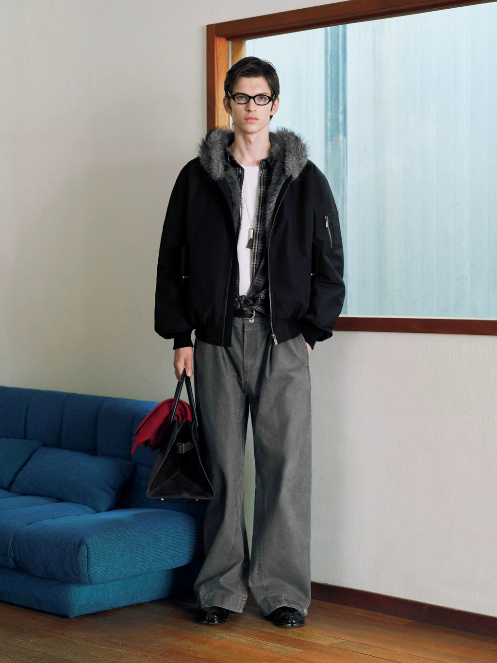 Xmzty | American Knitted Bomber Jacket with Fur Collar