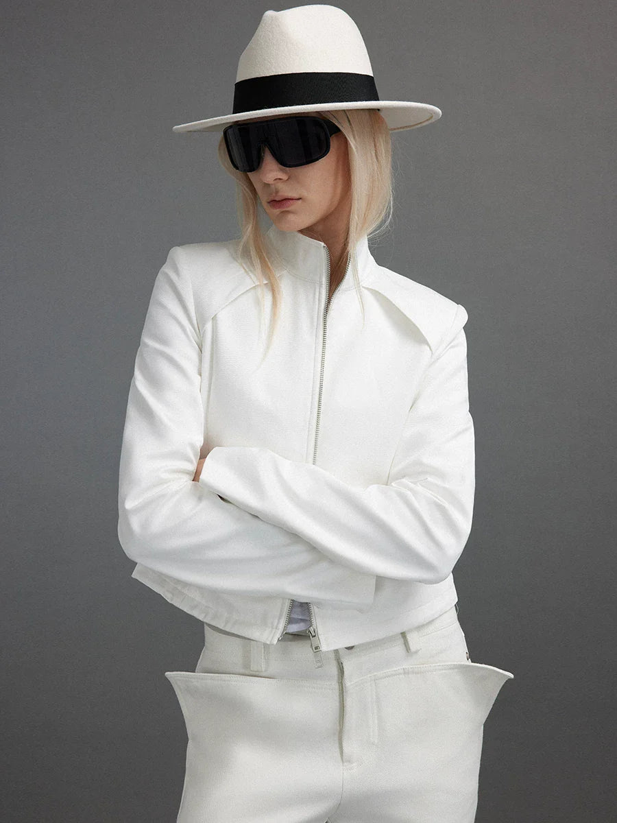 Xmzty | Stand Collar Slim-Fit Right Shoulder Zip Jacket